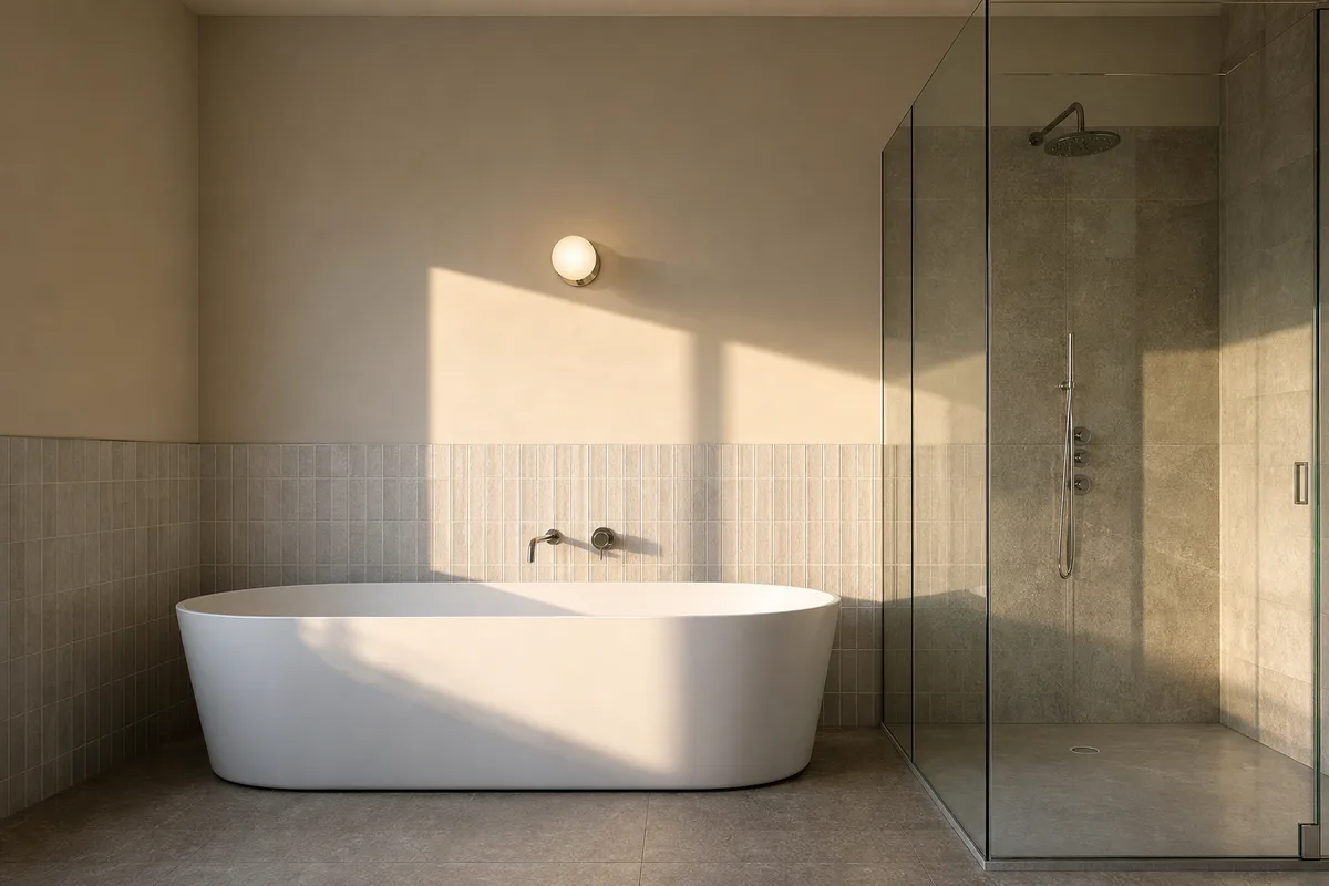 Coupe d’une salle de bain montrant les zones de sécurité autour d’une baignoire