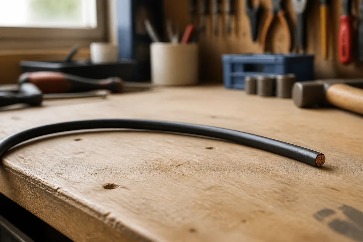 Câble électrique souple de section 2,5 mm² posé sur un établi d atelier